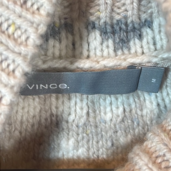 Vince Fair Isle Cropped Wool Cashmere Turtleneck Sweater In Oatmeal size Medium - Picture 2 of 12